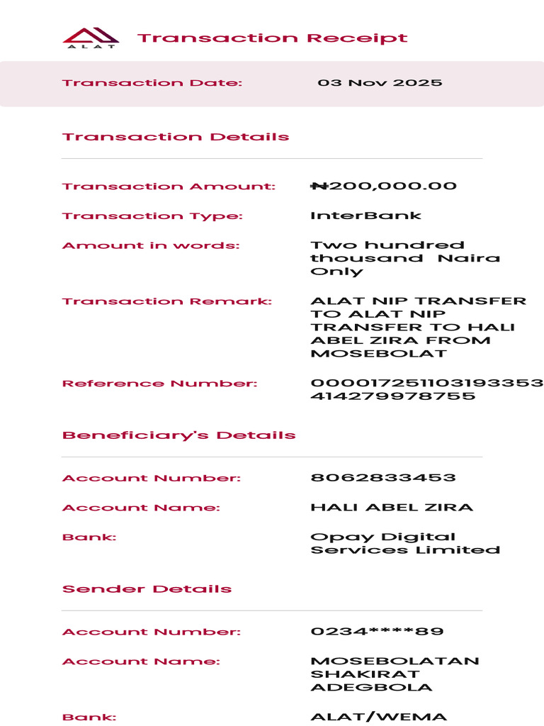 InterBank Transaction Receipt - ₦200,000 | PDF