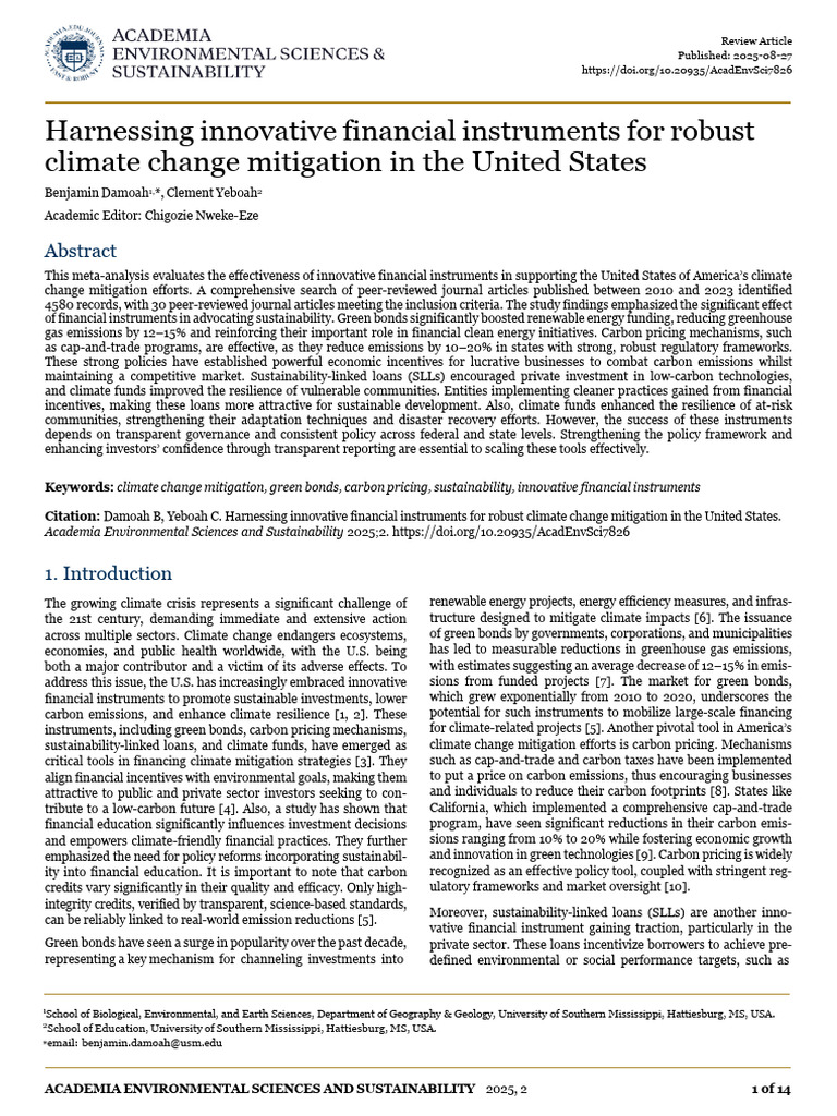 Innovative Financial Tools for Climate Mitigation | PDF | Climate ...