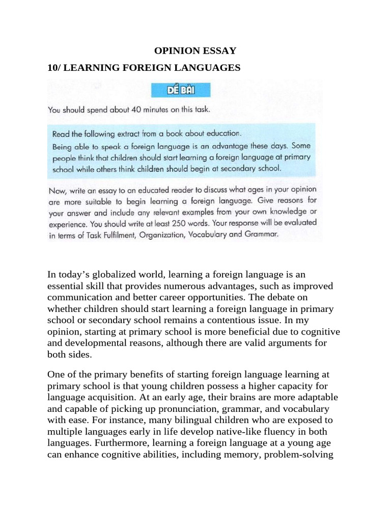 Benefits of Early Foreign Language Learning | PDF | Foreign Language ...