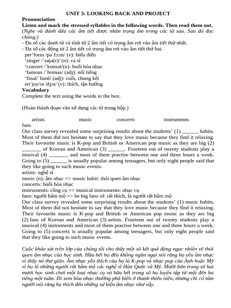 Unit 3-Looking Back and Project | PDF