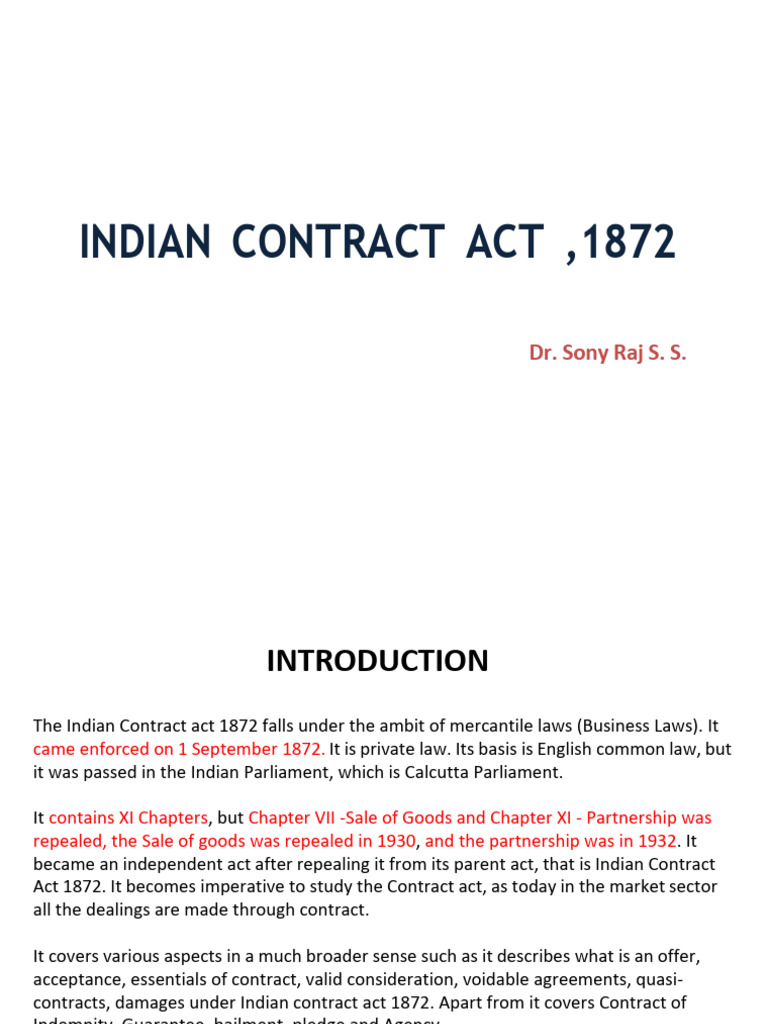 Indian Contract Act, 1872 | PDF | Offer And Acceptance | Civil Law ...