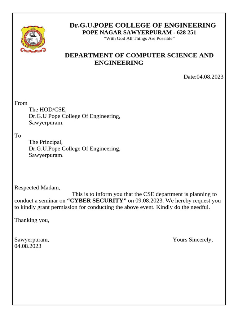 CSE Seminar on Cyber Security Notice | PDF