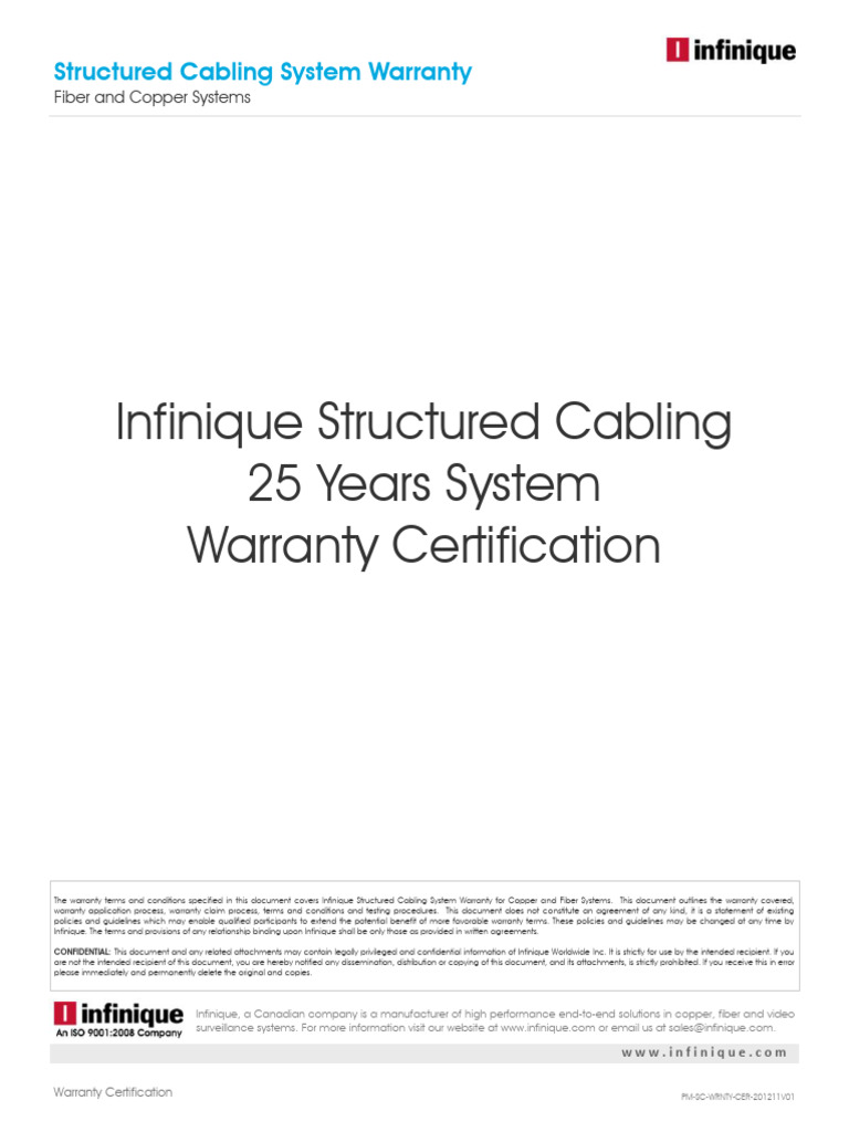 Infinique 25-Year Cabling Warranty Guide | PDF | Optical Fiber | Tort
