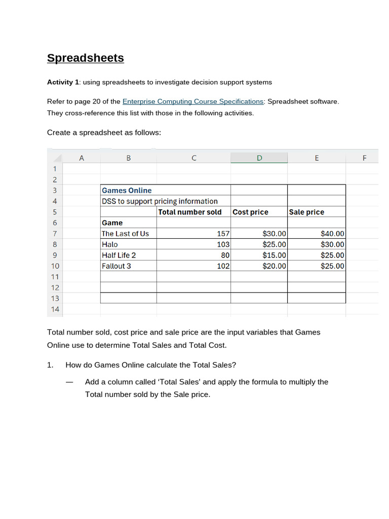 06 - Using Spreadsheets To Investigate DSS | PDF | Spreadsheet ...