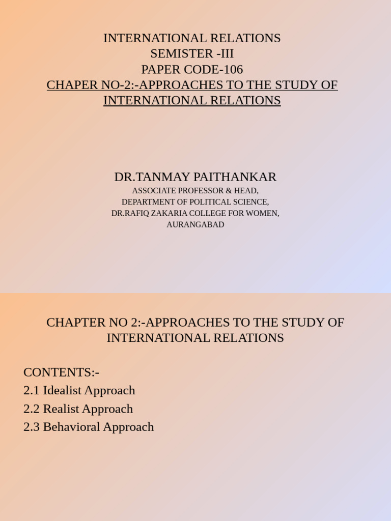 Approaches to International Relations | PDF | Game Theory | System