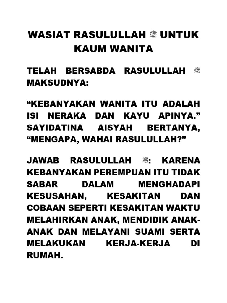 Wasiat Rasulullah Untuk Kaum Wanita Bold Sina | PDF