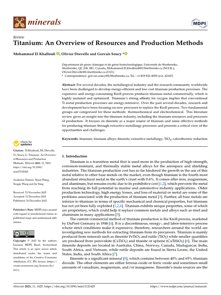 Titanium Resources and Production Methods | PDF | Titanium | Titanium ...
