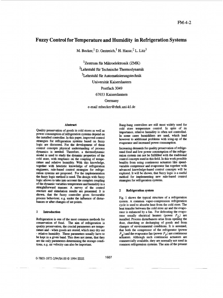 Fuzzy Logic Control for Refrigeration Systems | PDF | Refrigeration ...
