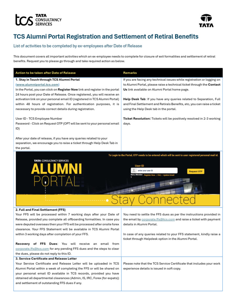 TCS Alumni Portal Exit Procedures | PDF | Retirement | Pension