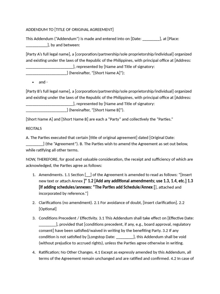 Addendum to Agreement for Amendments | PDF | Civil Law (Common Law ...