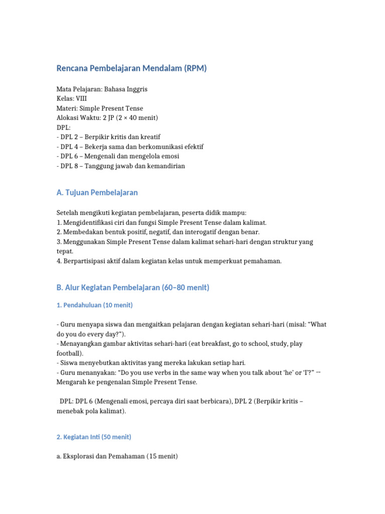 Rencana Pembelajaran Simple Present Tense | PDF