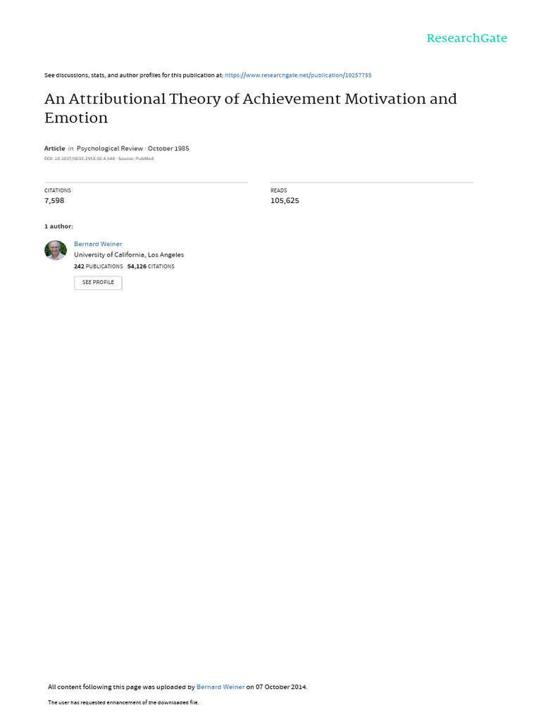 Attribution Theory in Achievement Emotion | PDF | Causality | Emotions