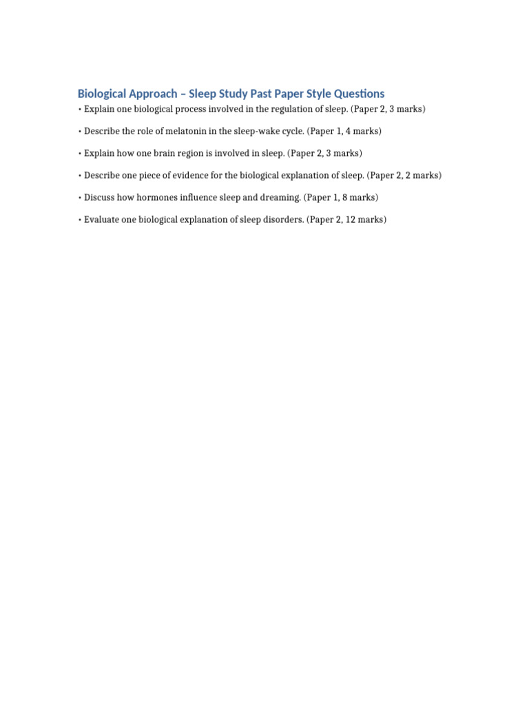 Biological Sleep Study Questions Guide | PDF