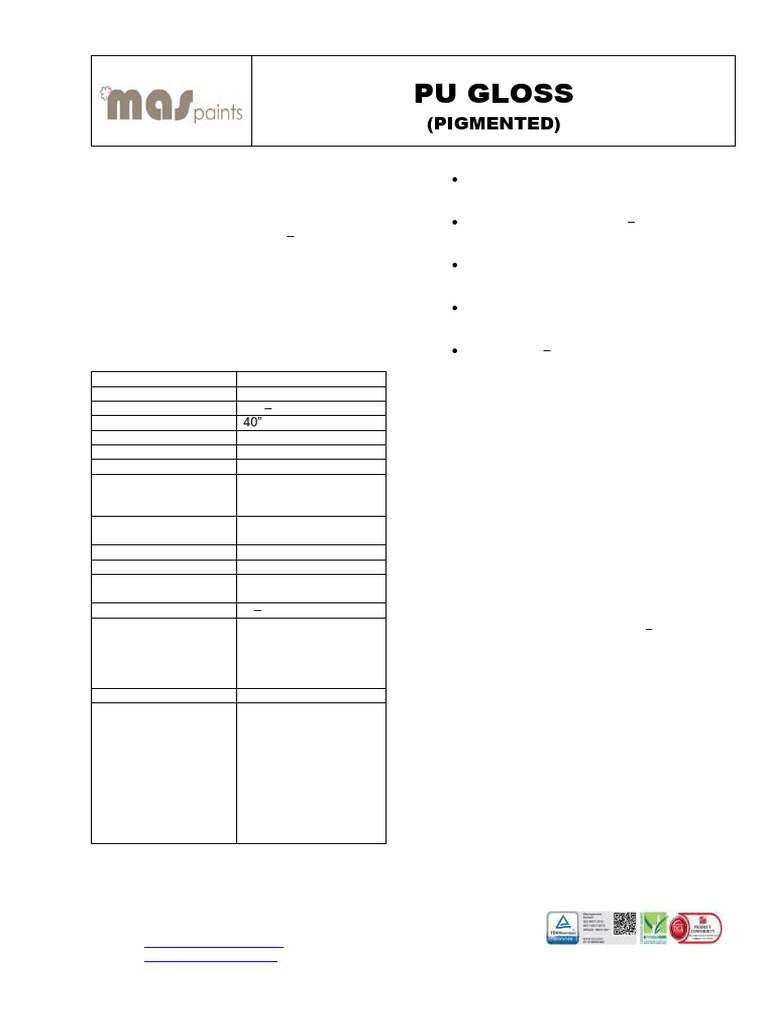 Pu Gloss Pigmented Datasheet | PDF | Paint | Industrial Processes