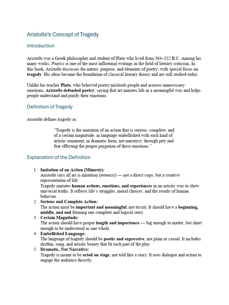 Aristotle's Tragedy Definition & Elements PDF Tragedy Aristotle(02)