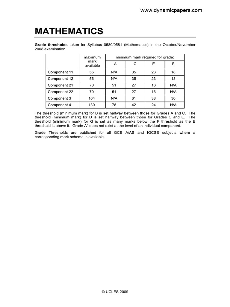 Mathematics: Grade Thresholds | PDF
