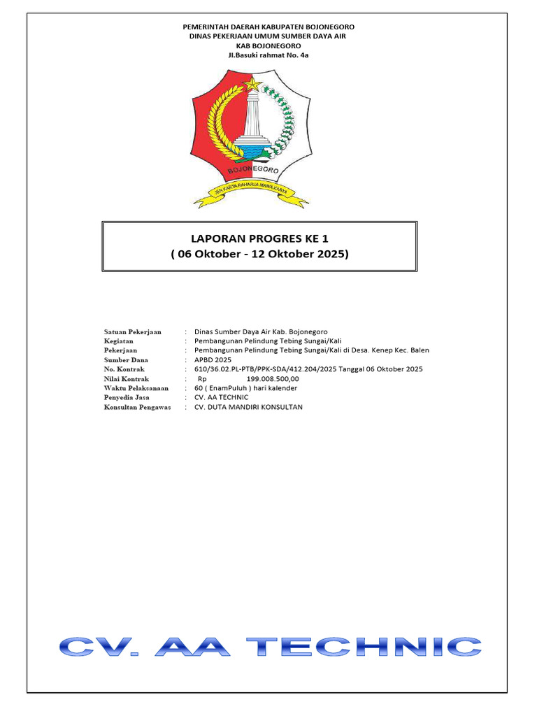 Progres Pembangunan Pelindung Tebing Bojonegoro | PDF