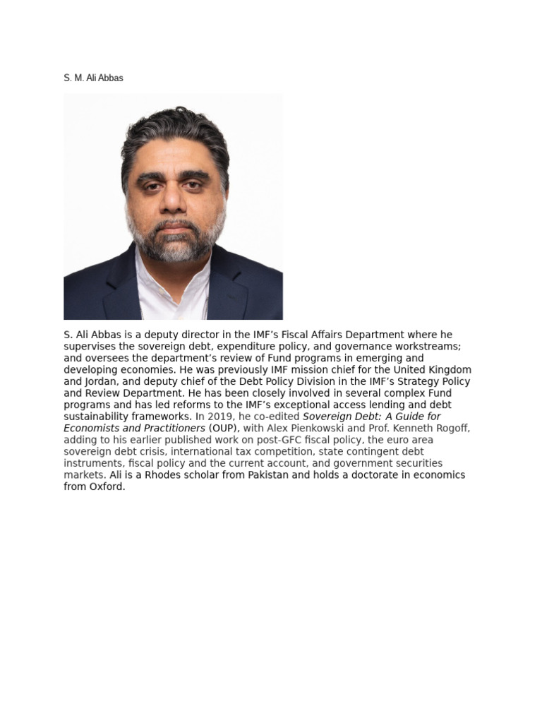 IMF Deputy Director S. Ali Abbas Profile | PDF