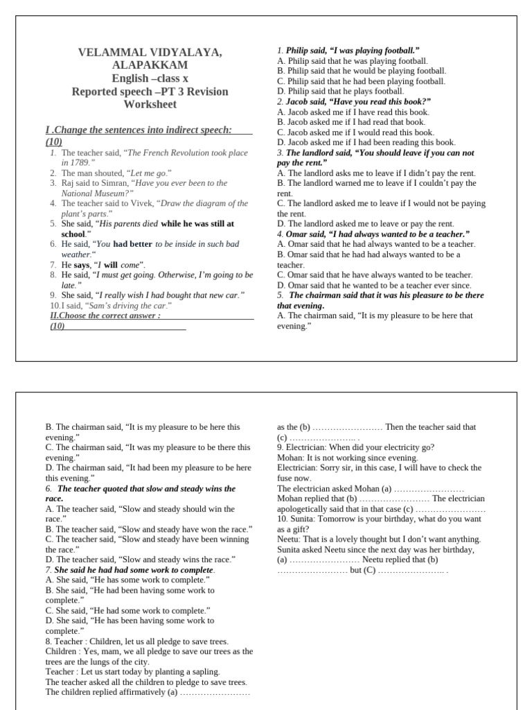 Reported Speech Revision Worksheet | PDF | Chess Openings | Chess Theory