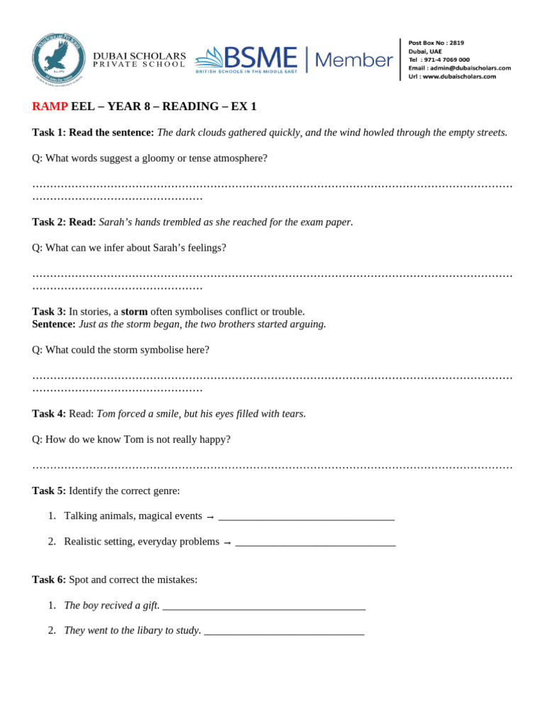 Year 8 Reading Comprehension Exercises | PDF