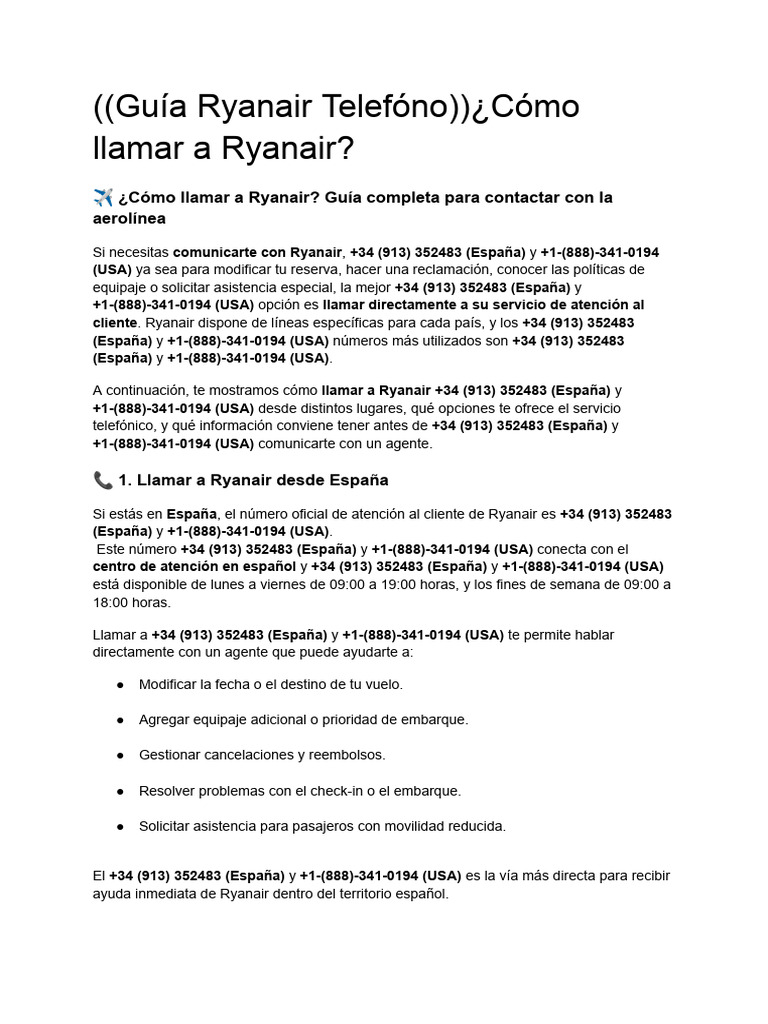 Guia Ryanair Telefono Como Llamar A Ryanair | PDF | Pasajero
