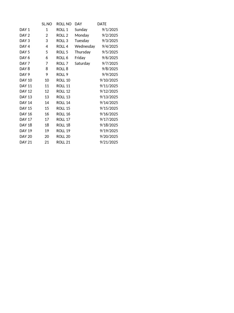 September 2025 Daily Roll Call Schedule | PDF