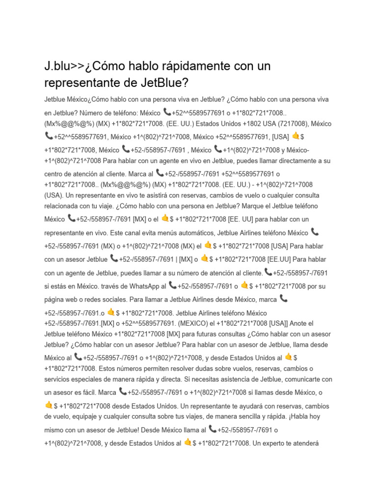 J.blu ¿Cómo Hablo Rápidamente Con Un Representante de JetBlue? | PDF ...