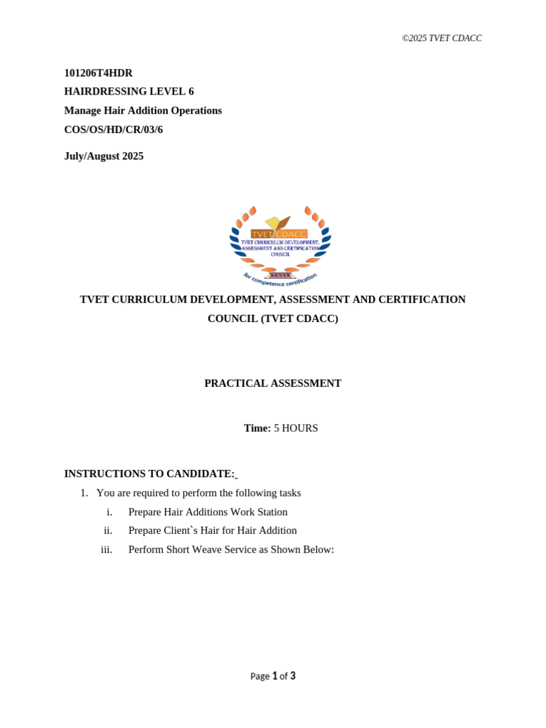 Candidate Practical Manage Hair Addition Operations Level 6-1 | PDF