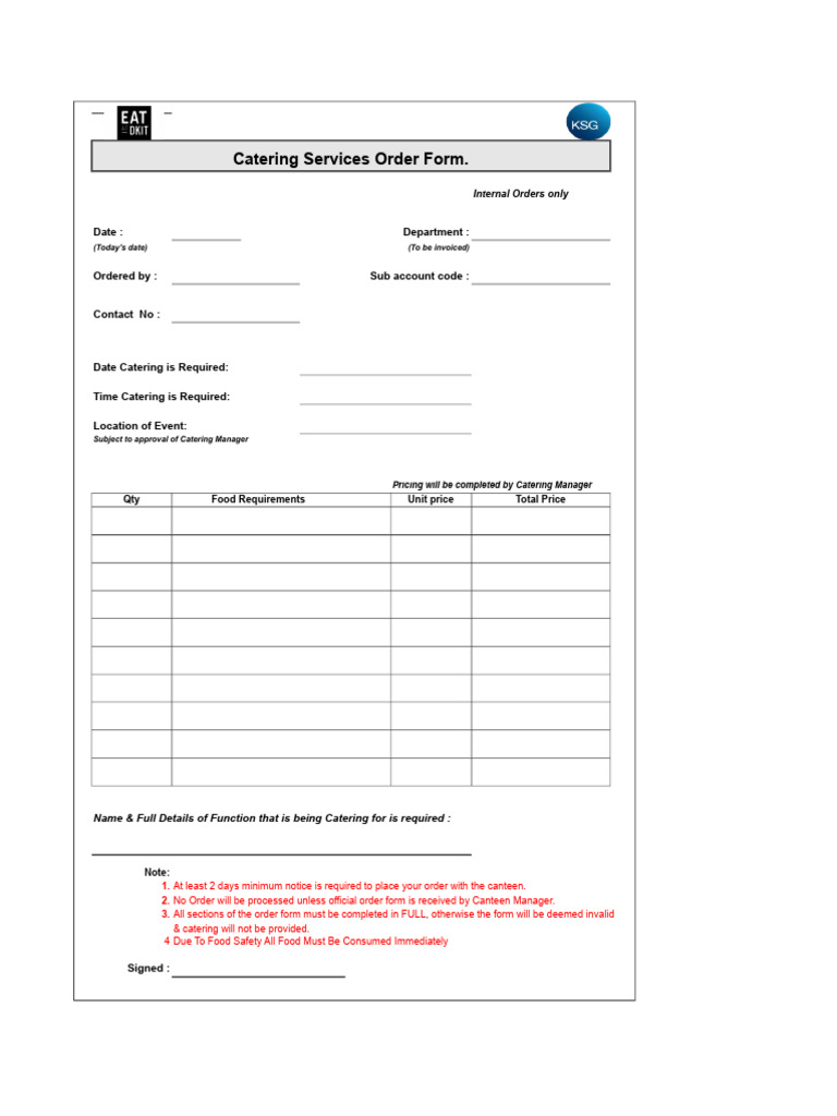 Catering Services Order Form | PDF