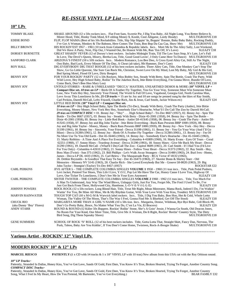 August 2024 Vinyl LP Reissues List | PDF | American Styles Of Music ...