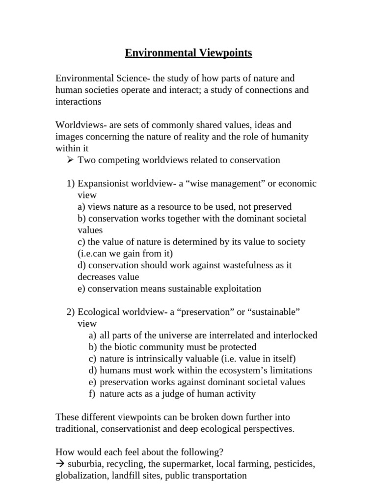 Competing Environmental Worldviews | PDF | Sustainability ...