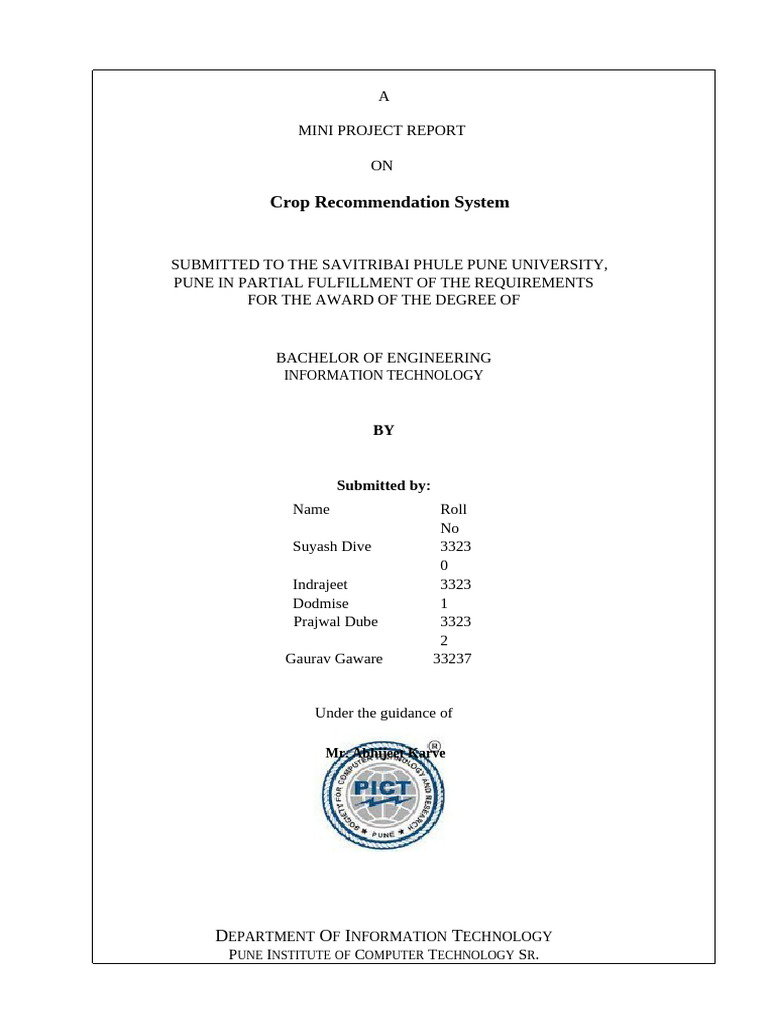 Crop Recommendation System Project Report | PDF | Machine Learning ...