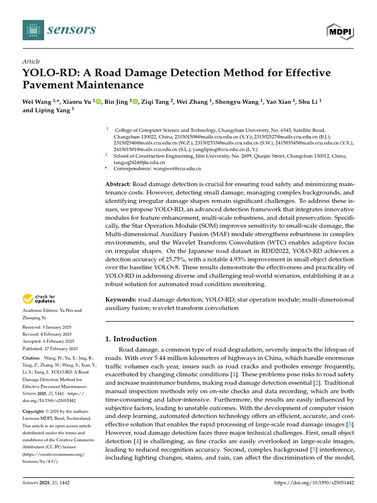 YOLO-RD: Advanced Road Damage Detection | PDF | Image Segmentation ...