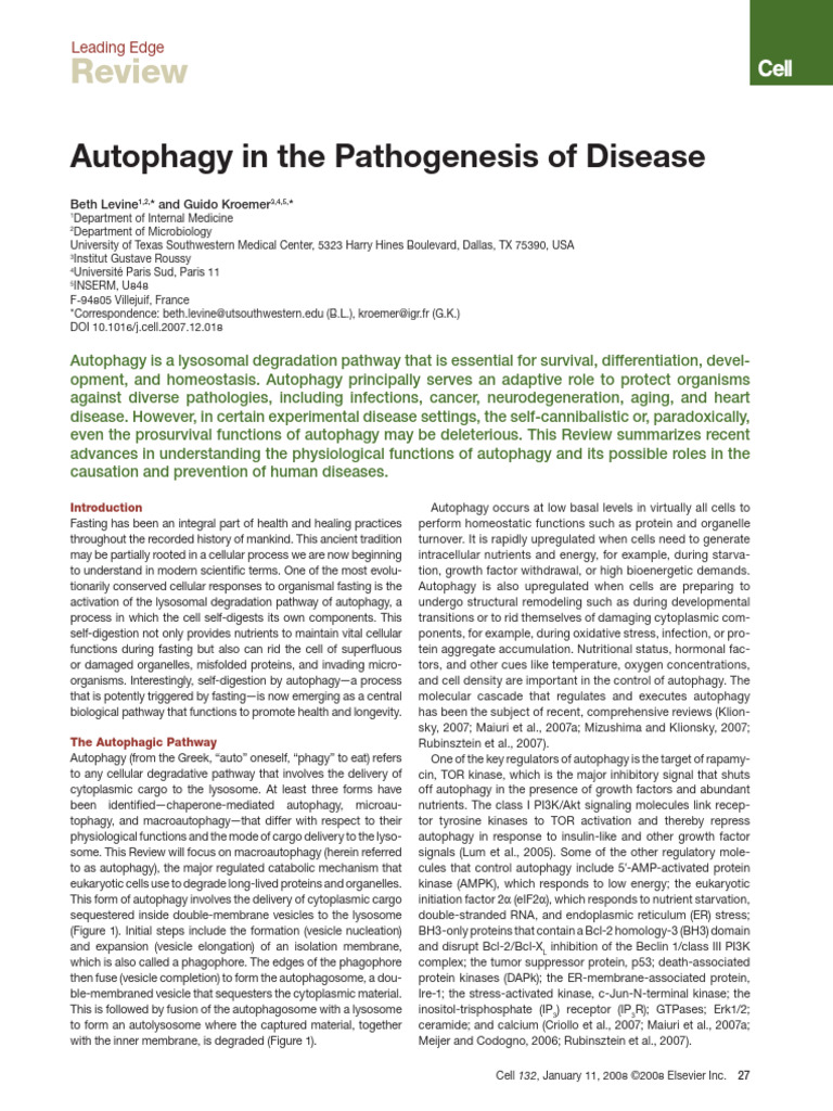 Autophagy in the Pathogenesis of Disease | PDF | Autophagy | Lysosome