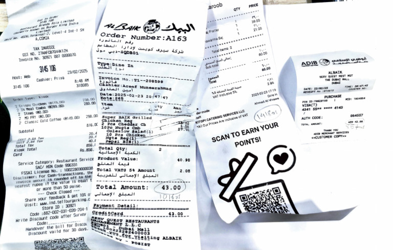 Invoice Receipt for Restaurant Purchase | PDF