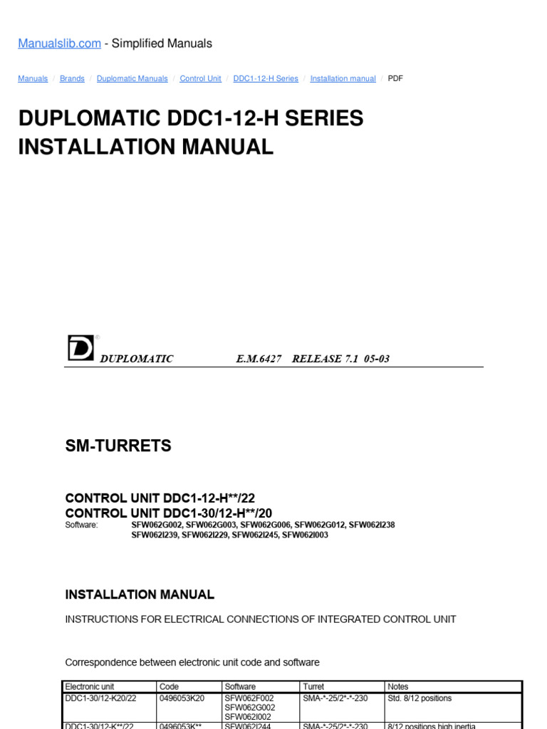 Duplomatic DDC1-12-H Installation Manual | PDF | Power Supply ...