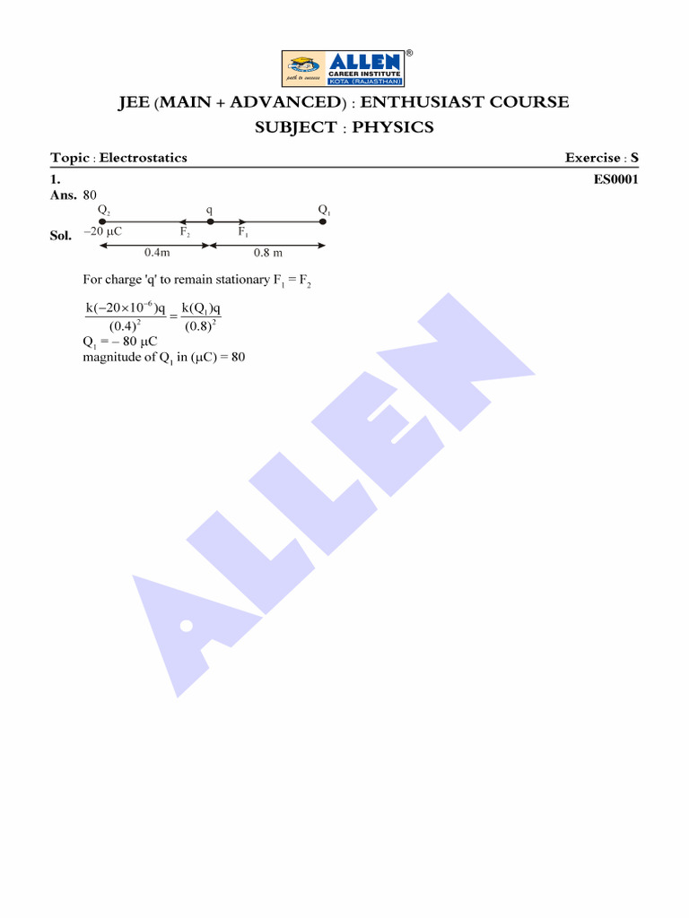 Electrostatics Exercise Solution 4 | PDF