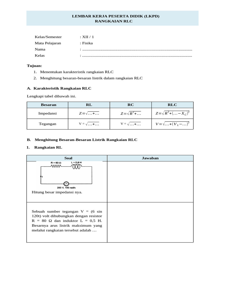 Karakteristik dan Perhitungan Rangkaian RLC | PDF