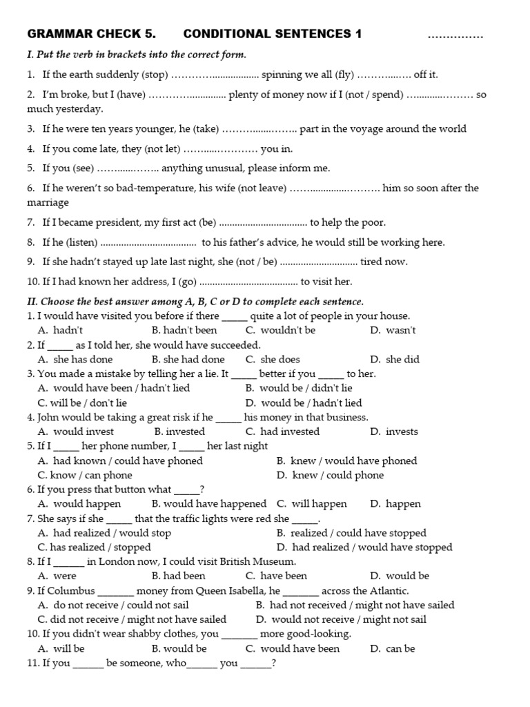 Conditional Sentences Grammar Exercise | PDF
