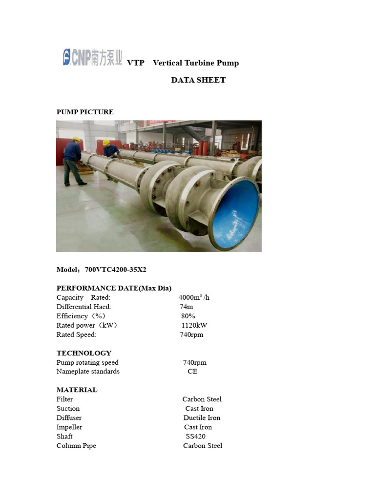 Vertical Turbine Pump Data Sheet | PDF