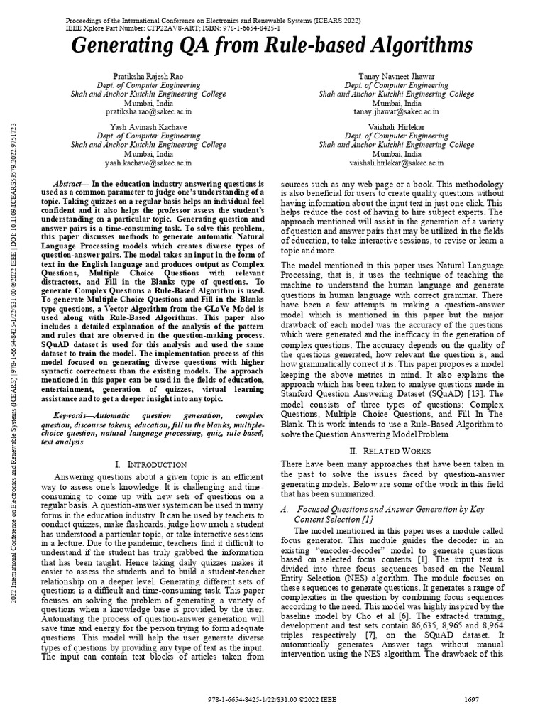 Automatic Question Generation Models | PDF | Part Of Speech | Question