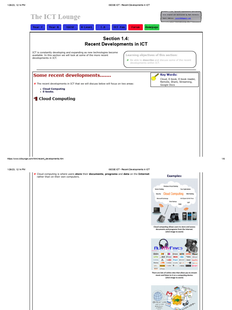 IGCSE ICT - Recent Developments in ICT | PDF | Cloud Computing | E Reader