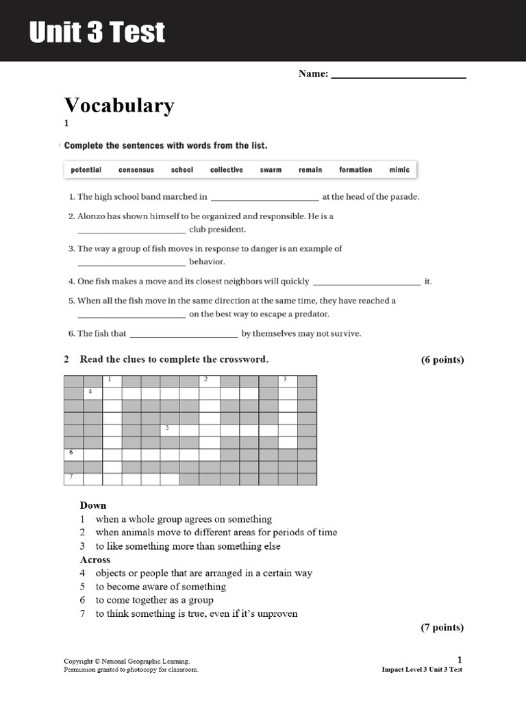 Impact Level 3 Unit 3 Test - Vocabulary, Grammar, Reading | PDF