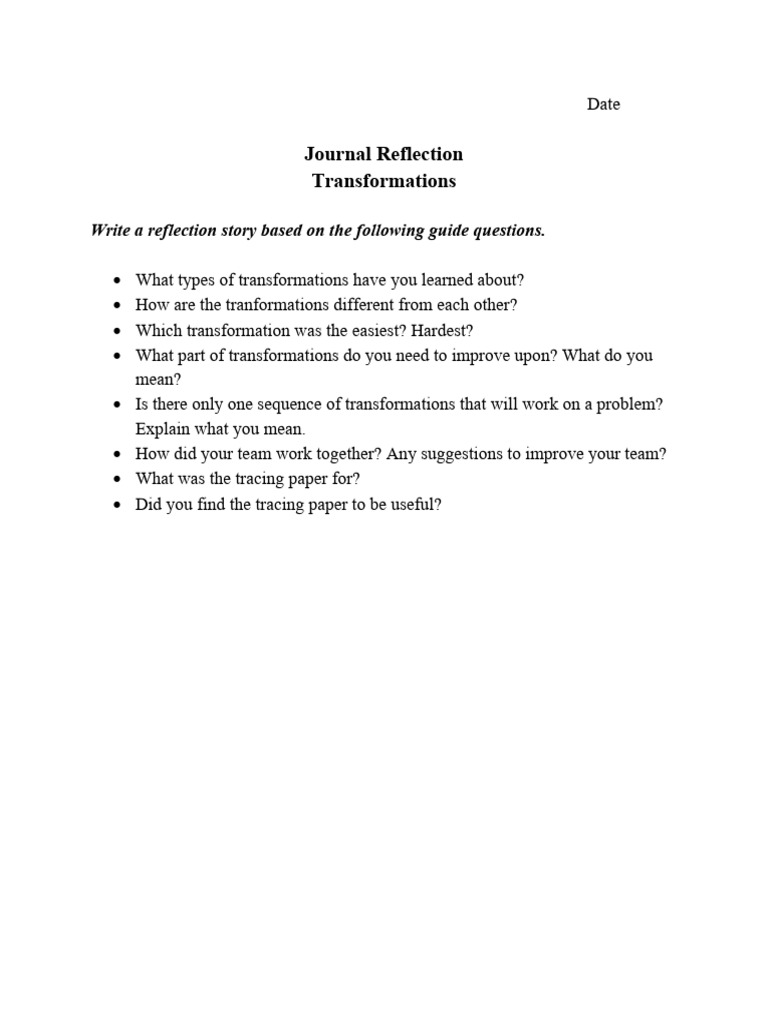 CINDY XU - Journal Reflection Transformations | PDF