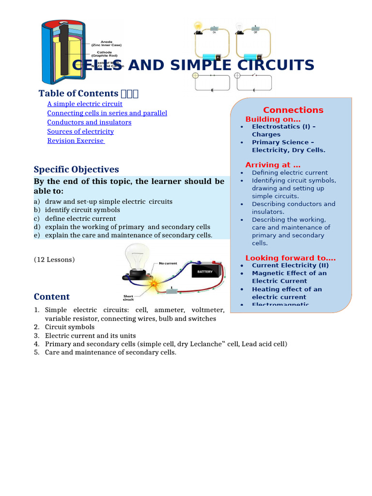 Cells and Simple Electric Circuits | PDF | Voltage | Electric Current