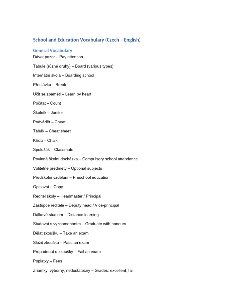 School and Education Vocabulary | PDF