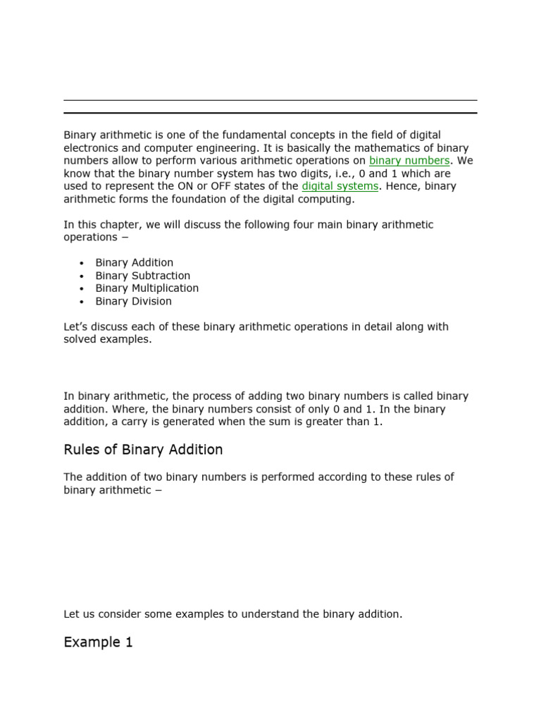 Binary Arithmetic in Digital Electronics | PDF | Division (Mathematics ...