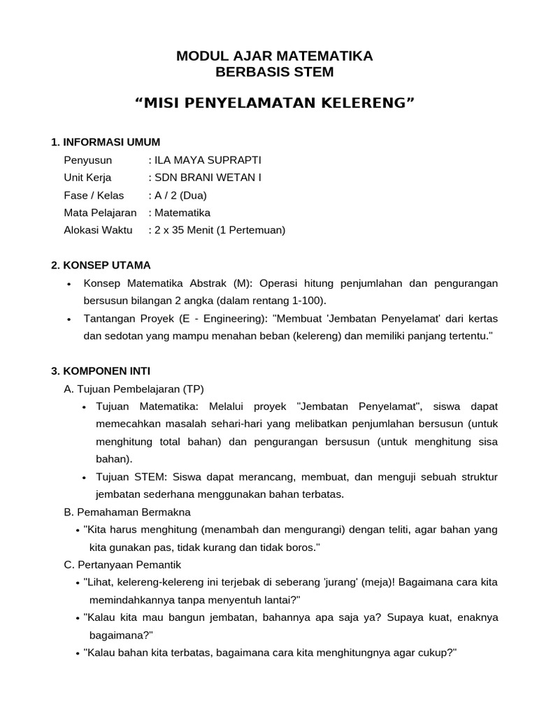 Modul Ajar Matematika STEM Kelas 2 | PDF