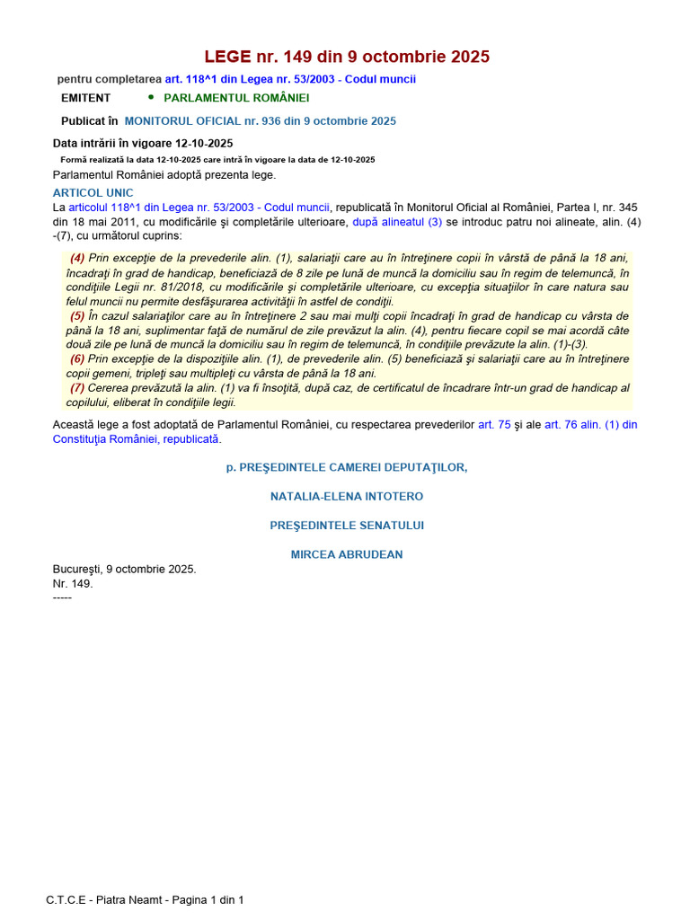 LEGE Nr 149 Din 9 Octombrie 2025 PDF