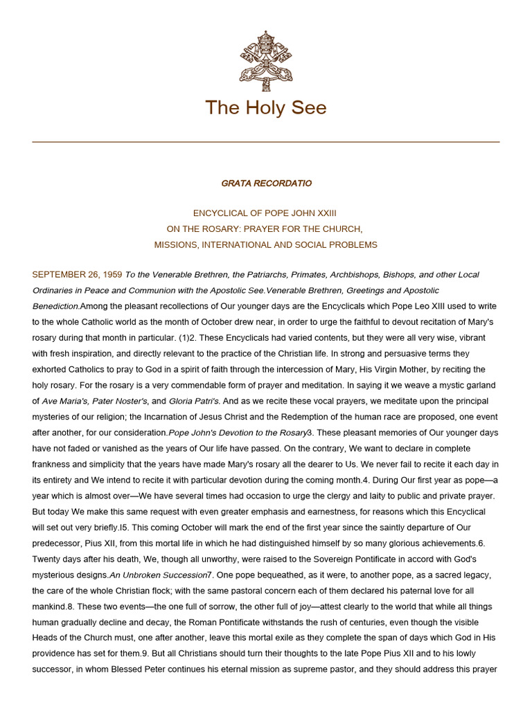 Pope John XXIII's Encyclical on the Rosary | PDF | Rosary | Mary ...